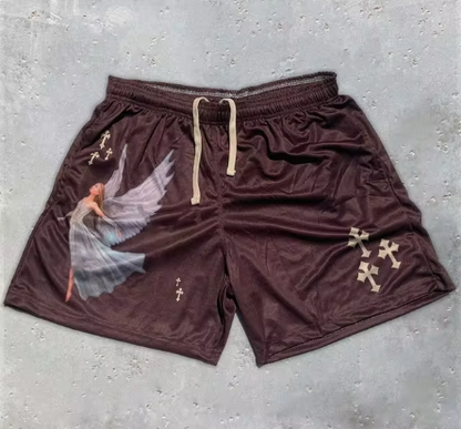 Y2K Christian Angel Cross Gym Shorts