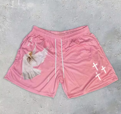 Y2K Christian Angel Cross Gym Shorts